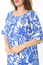 Kadın Mavi Yakası Lastik Detaylı Dokuma Viskon Kumaş Elbise 65N37864