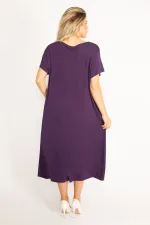 Kadın Mürdüm Suni Deri Garnili Elbise 65N34504