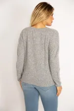 Kadın Gri Ön Nakışlı Bluz 65N34847