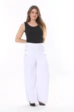 Kadın Büyük Beden Beyaz Süs Metal Düğmeli Cepsiz Pantolon 65N37817
