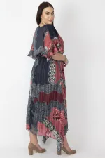 KADIN RENKLİ ŞİFON KUMAŞ ASTARLI UZUN ELBİSE