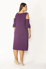 Kadın Haki Omuz Dekolteli Göğüs Büzgü Ve Kol Volan Detaylı Viskon Elbise 65N27447