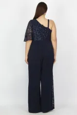 Kadın Lacivert Dantel Detaylı Tulum 65N19614