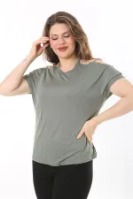 Kadın Büyük Beden Haki Omuz Dekolteli Bluz 65N38047