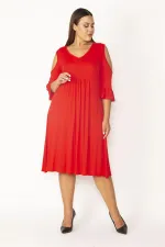 Kadın Haki Omuz Dekolteli Göğüs Büzgü Ve Kol Volan Detaylı Viskon Elbise 65N27447