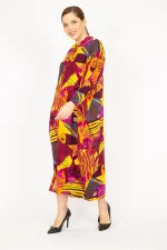 Kadın Fujya Büyük Beden Dokuma Viskon Kumaş Ön Boy Düğmeli Elbise