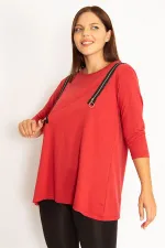 Women's Burgundy Ornamental Zippered Sweatshirt 65N34599