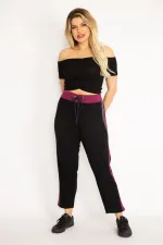 Kadın Siyah Beli Kuşgözü Bağcıklı Renk Detaylı Spor Pantolon 65N35047