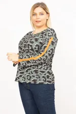 Kadın Haki Büyük Beden Kamuflaj Desenli Bluz 65N35741