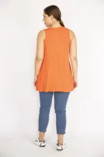 Kadın Oranj Büyük Beden V Yakalı Önü A Pile Bluz