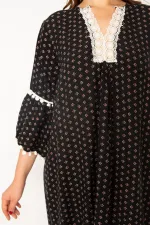 Kadın Renkli Dantel Detaylı Dokuma Viskon Kumaş Elbise 65N33210