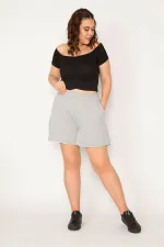 Kadın Gri Beli Lastikli Yan Cepli Şort 65N33176