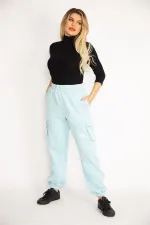 Kadın Mavi İçi Şardonlu 3 İplik Kargo Cepli Eşofman Alt 65N35097