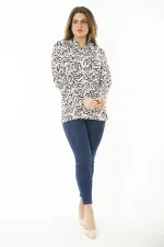 Kadın Büyük Beden Renkli Boğazlı Yaka Uzun Kollu Bluz 65N37145