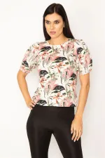 KADIN RENKLİ ÇİÇEK DESENLİ KOL DETAYLI BLUZ