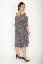 Kadın Lacivert Askılı Omuz Dekolteli Kol Ağzı Volanlı Viskon Elbise 65N26348