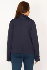 Kadın Lacivert Agraf Kapatmalı Süs Metal Düğmeli Astarlı Klasik Ceket 65N34066