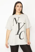 Kadın Gri Ön Baskılı Bluz 65N29543