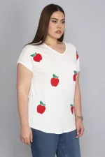 Kadın Kemik Baskılı V Yaka Düşük Kollu Bluz 65N27641