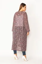 Kadın Kırmızı Şifon Kumaş Desenli Uzun Hırka 65N28497