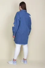 Kadın Mavi Yırtık Detaylı Salaş Kesim Oversize Kot Tunik Ceket 65N28046