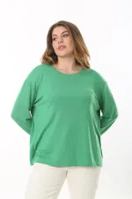 Kadın Büyük Beden Eflatun Bisiklet Yakalı Uzun Kollu Bluz 65N37498