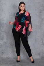 Kadın Siyah Üst Kısmı Şifon Pelerin Detaylı Tulum 65N23917