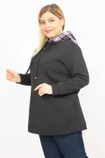 Kadın Füme Büyük Beden 3 İplik İçi Şardonlu Kapşonlu Sweatshirt 65N35750