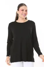 Kadın Büyük Beden Siyah Sırtı Taş Ve Pul Payet Tül Detaylı Uzun Kollu Bluz 65N37691