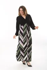 Kadın Büyük Beden Siyah Göğsü Büzgü Detaylı Uzun Kollu Elbise