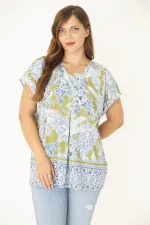 Kadın Büyük Beden Mavi Yaka Detaylı Bluz 65N36918