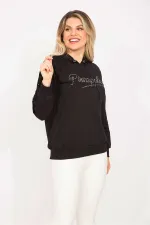Kadın Siyah Taş Ve Dantel Detaylı Kapşonlu Sweatshirt   65N35309