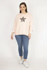 Kadın Pembe Büyük Beden Payet Detaylı Sweatshirt