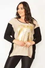 Kadın Siyah Önü Lak Baskı Detaylı İki Renkli Tunik 65N31028