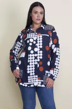 Kadın Lacivert Ön Düğmeli Desenli Gömlek 65N18304
