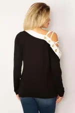 BLOUSE BICOLORE NOIRE POUR FEMME AVEC DÉTAILS ŒILLETS