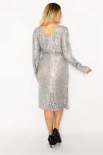 Kadın Gümüş Astarlı Payet Abiye Elbise 65N35023