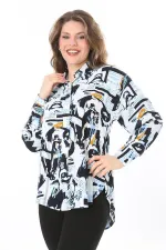 Kadın Büyük Beden Renkli Ön Düğmeli Arkası Uzun Desenli Gömlek 65N38022