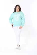 Pull en maille brodé Suzine vert grande taille pour femme 65N38862