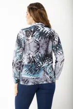 Kadın Büyük Beden Bordo Ön Patı Fermuarlı Uzun Kollu Desenli Bluz 65N37218