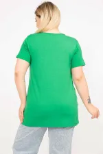 Kadın Yeşil Büyük Beden V Yakalı Viskon Bluz 65N35800