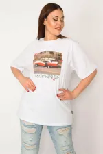 Kadın Beyaz Pamuklu Kumaş Dijital Baskılı Bluz 65N33276