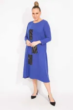 Kadın Antrasit Suni Deri Garnili Uzun Kollu Elbise 65N35528