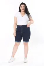 Kadın Büyük Beden Lacivert 5 Cepli Skınny Kot Şort 65N38069