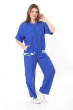 Kadın Büyük Beden Nar Ön Fermuarlı Ribanalı Tunik Ve Pantolon İkili Takım 65N37877