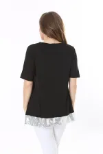Büyük Beden Siyah Pul Payet Detaylı Bluz