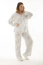 Kadın Büyük Beden Kemik Dokuma Viskon Kumaş Ön Fermuarlı Bluz Pantolon İkili Takım 65N37005