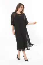 Kadın Büyük Beden Siyah İçi Askılı İki Parça Tül Elbise 65N37774