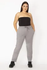 Kadın Gri Beli Lastik Ve Kuşgözü Kaytan Detaylı Cepli Spor Pantolon 65N29152