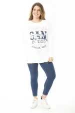 Kadın Büyük Beden Kemik İçi Şardonlu İki İplik Ön Baskılı Sweatshirt 65N37158